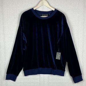 Massive Luxury Velour Pullover Sweatshirt Blue NWT